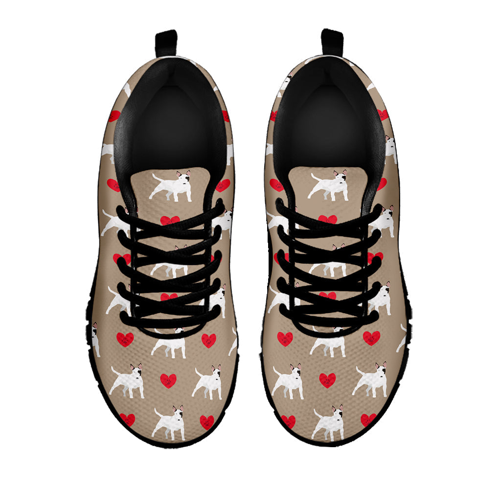 Bull Terrier Heart Pattern Print Black Running Shoes