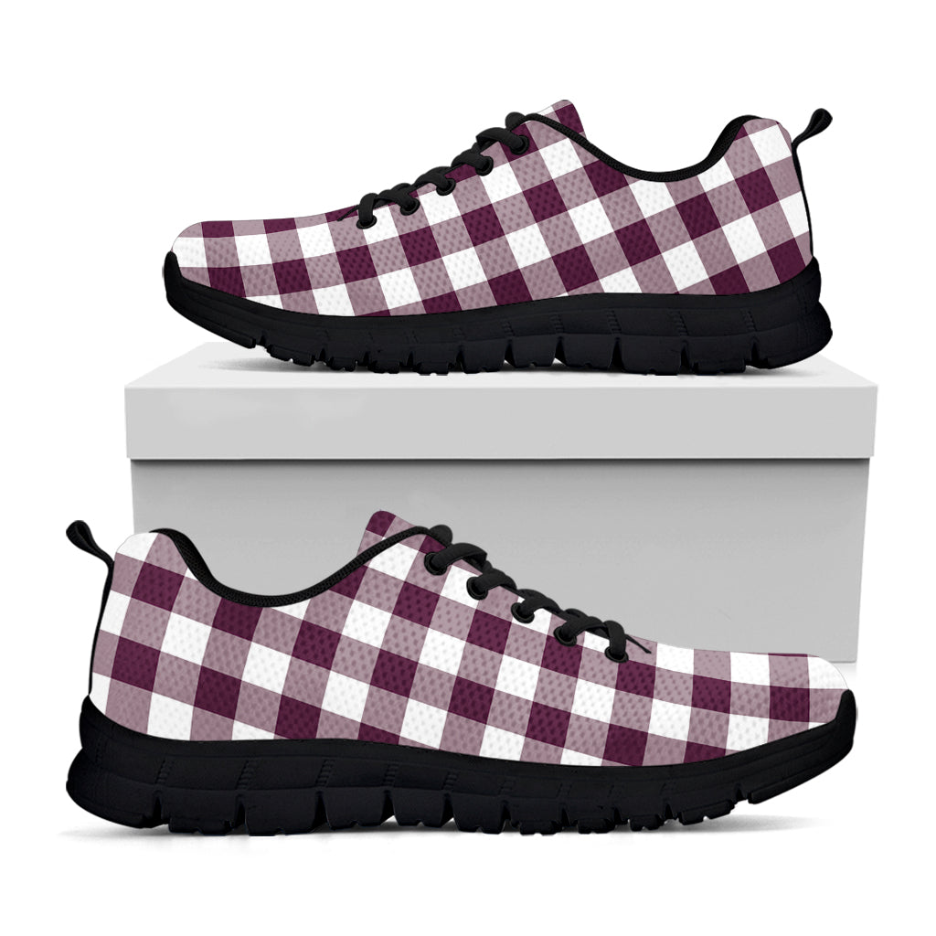 Burgundy And White Check Pattern Print Black Running Shoes