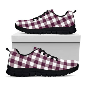 Burgundy And White Check Pattern Print Black Running Shoes