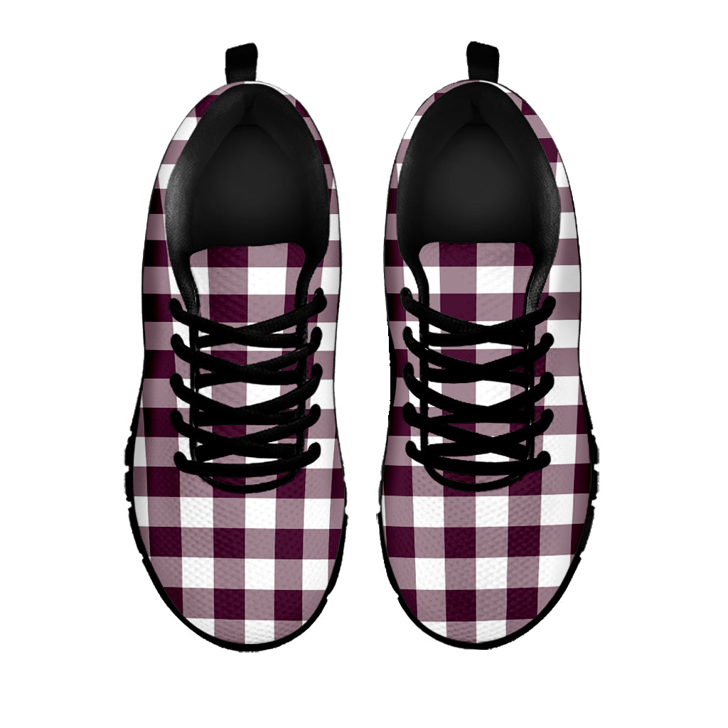 Burgundy And White Check Pattern Print Black Running Shoes