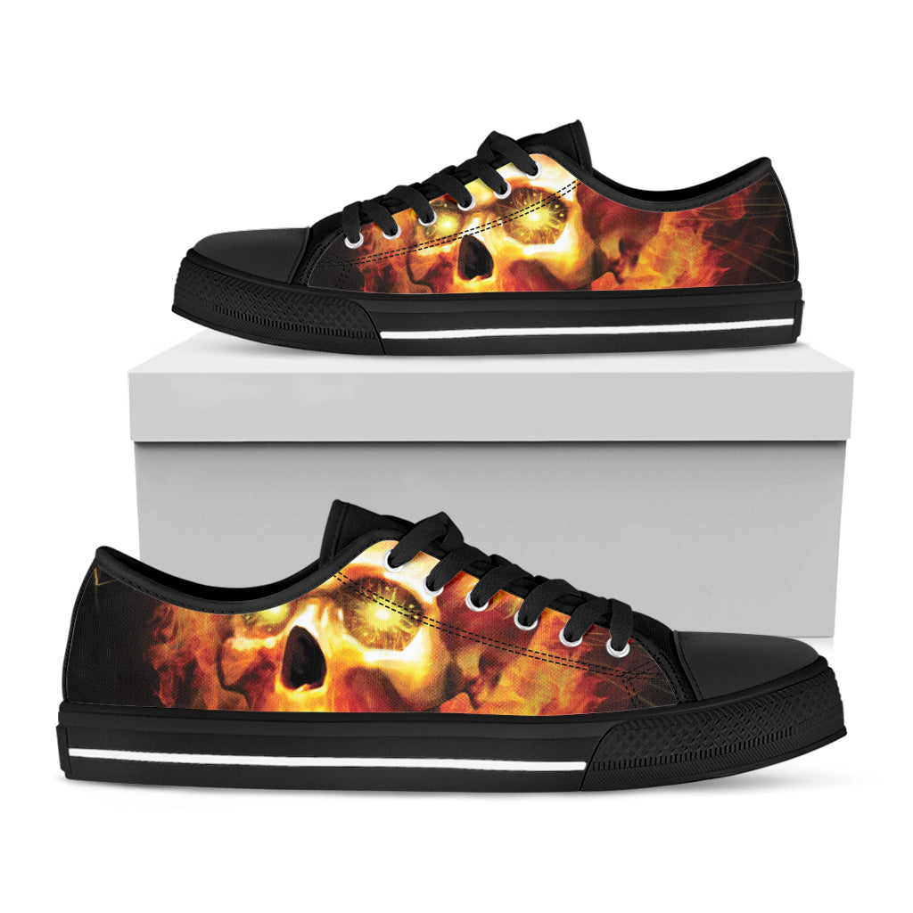 Burning Evil Skull Print Black Low Top Sneakers