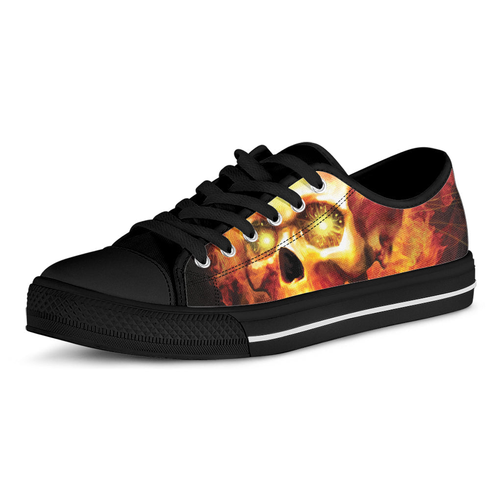 Burning Evil Skull Print Black Low Top Sneakers