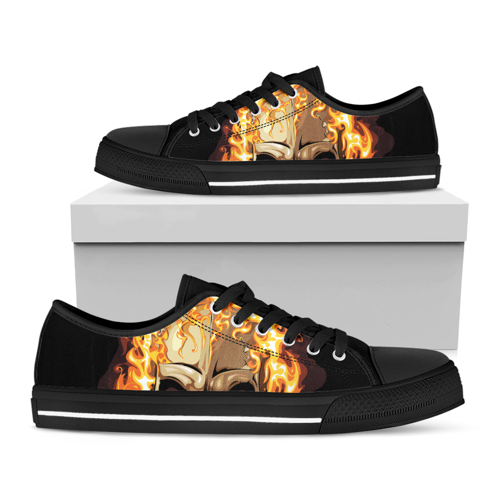Burning Skull Print Black Low Top Sneakers