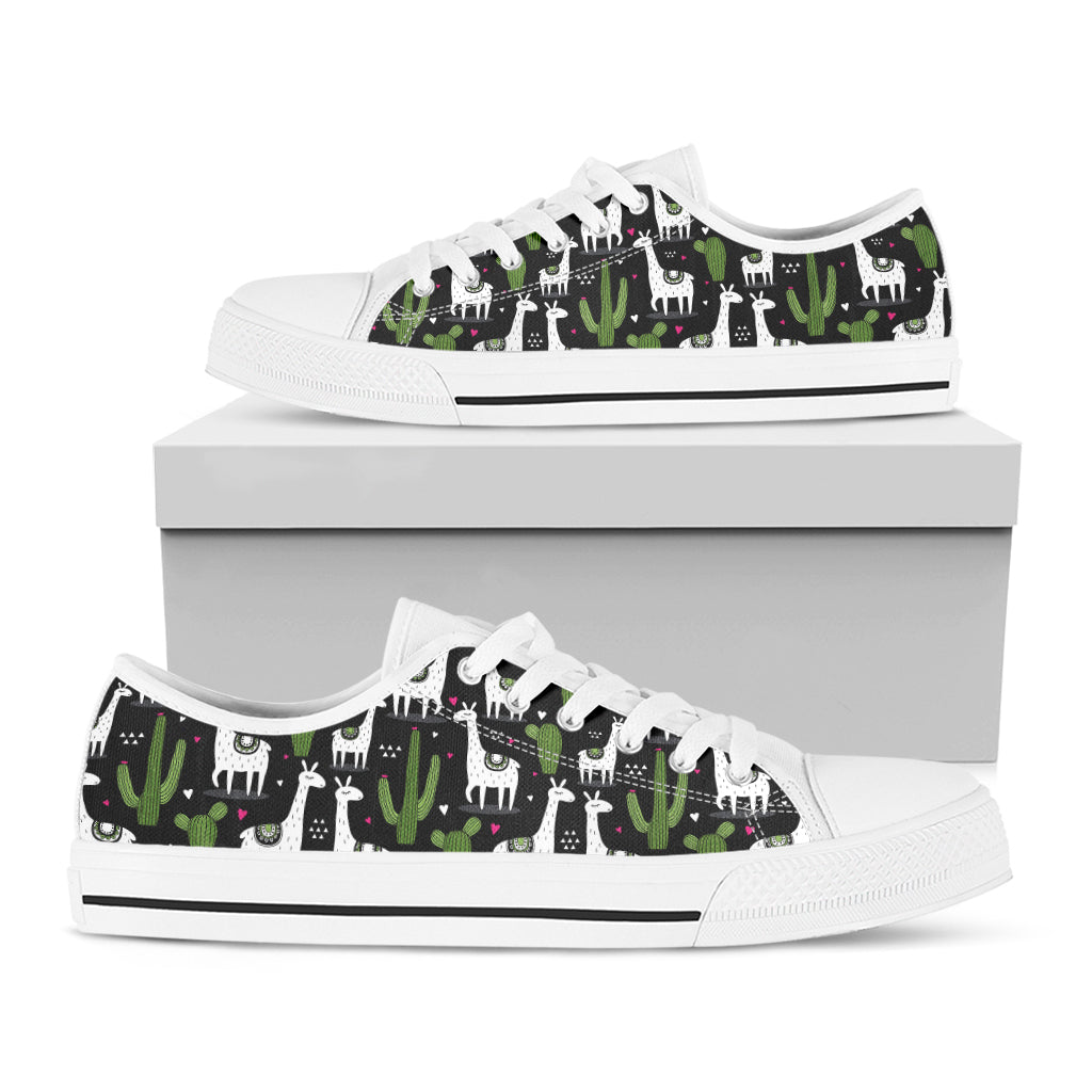 Cactus And Llama Pattern Print White Low Top Sneakers