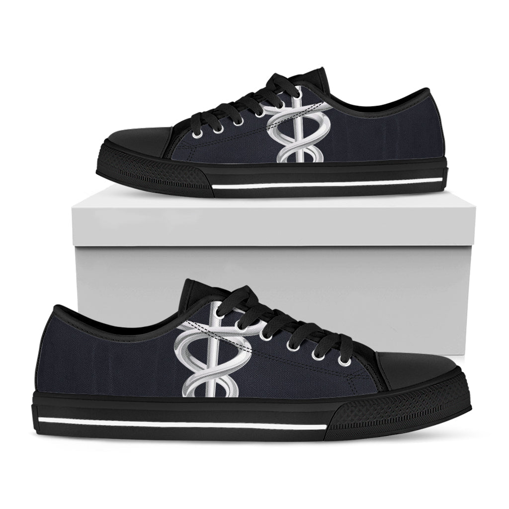 Caduceus Symbol Of Medicine Print Black Low Top Sneakers