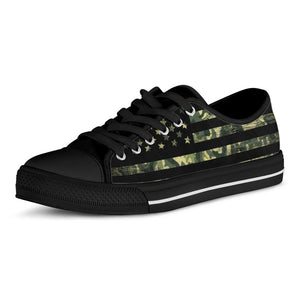 Camouflage American Flag Print Black Low Top Sneakers
