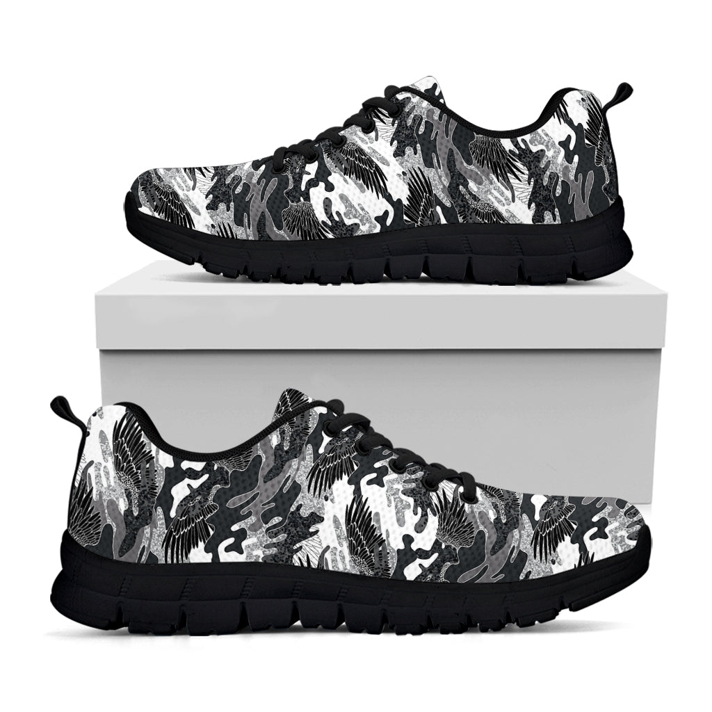 Camouflage Dazzle Wings Pattern Print Black Running Shoes