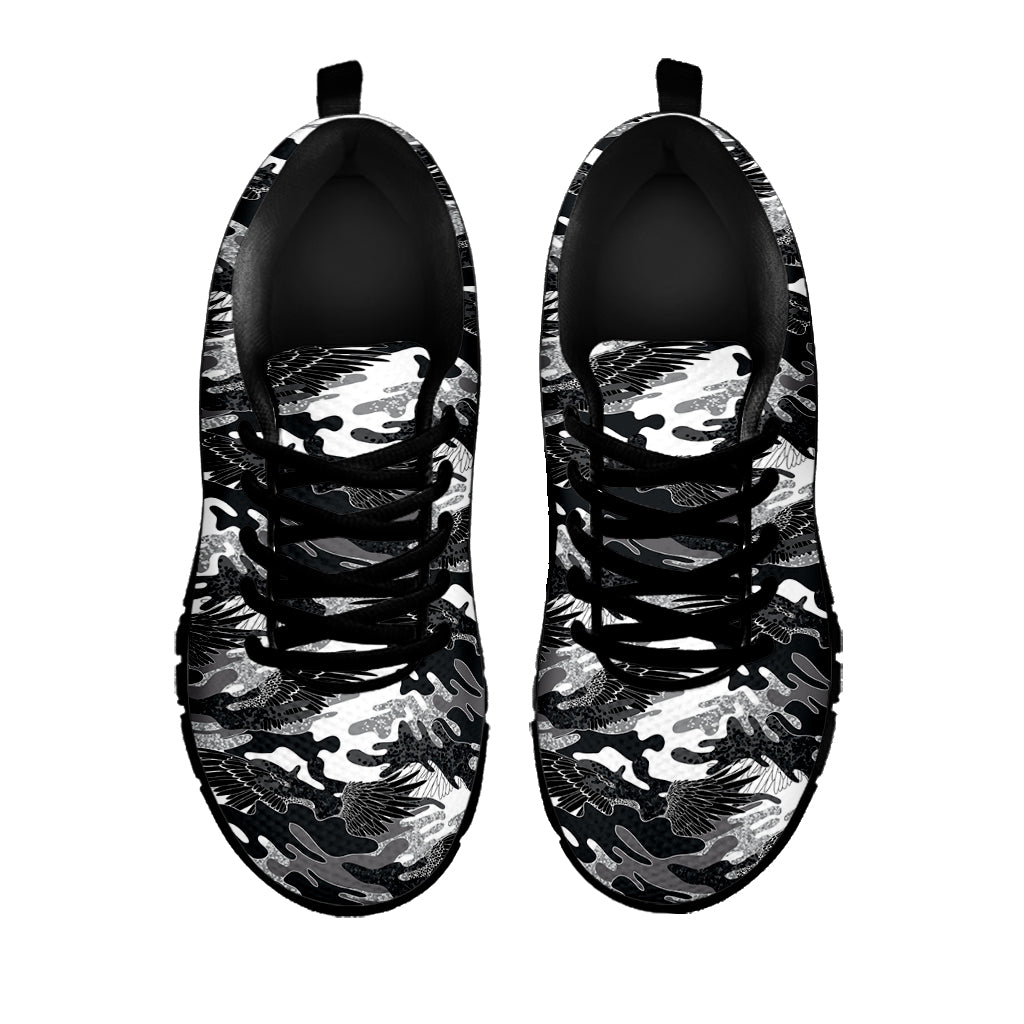 Camouflage Dazzle Wings Pattern Print Black Running Shoes