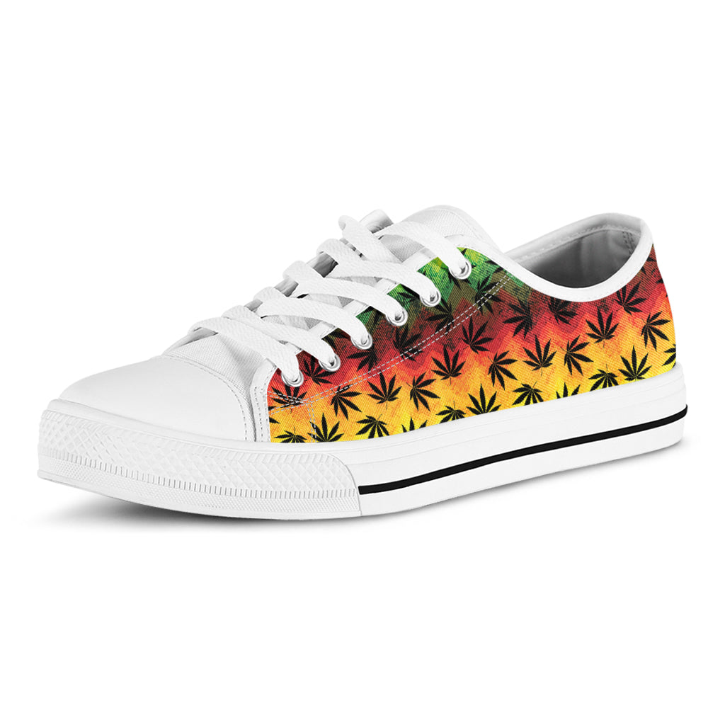 Cannabis Rasta Pattern Print White Low Top Sneakers
