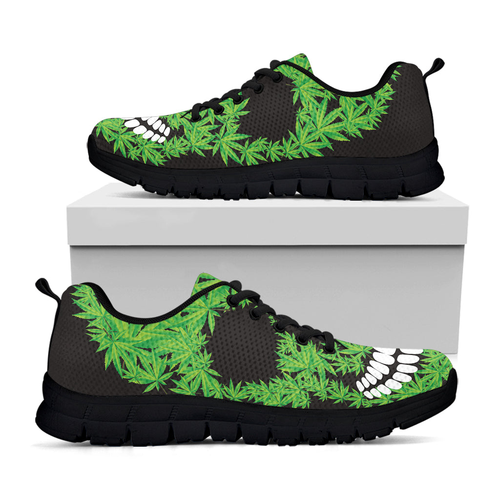 Cannabis Skull Print Black Running Shoes