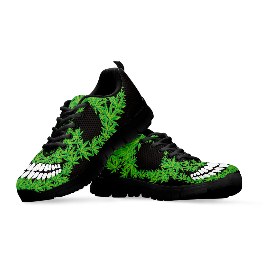 Cannabis Skull Print Black Running Shoes