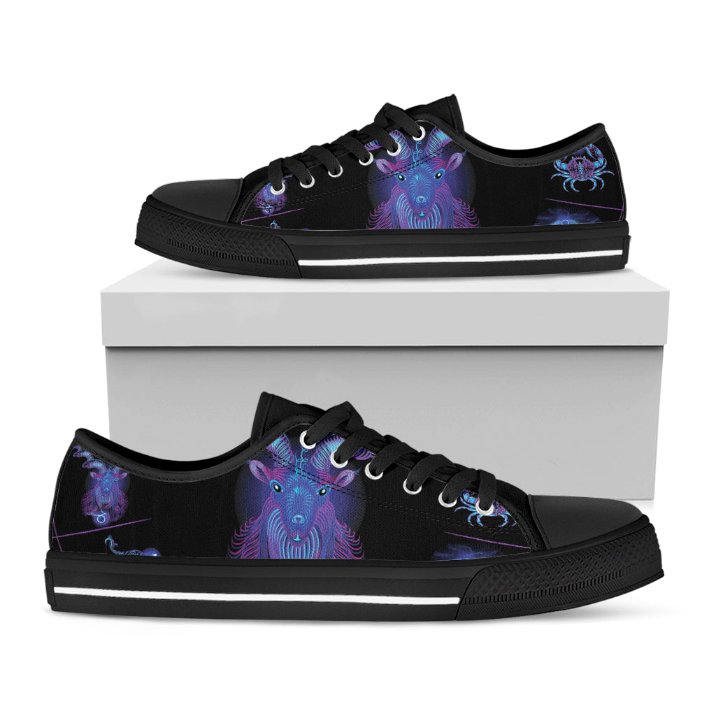 Capricorn And Astrological Signs Print Black Low Top Sneakers