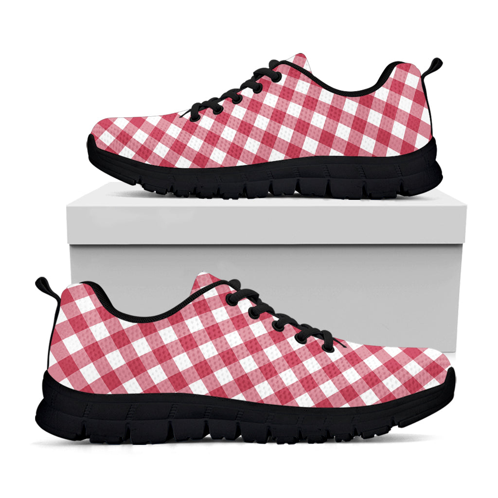 Cardinal Red And White Gingham Print Black Running Shoes