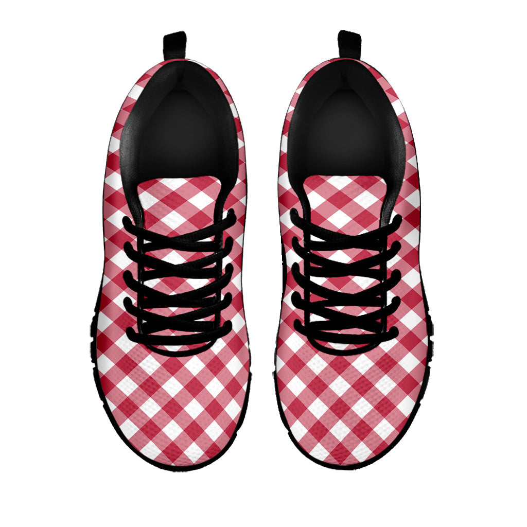 Cardinal Red And White Gingham Print Black Running Shoes