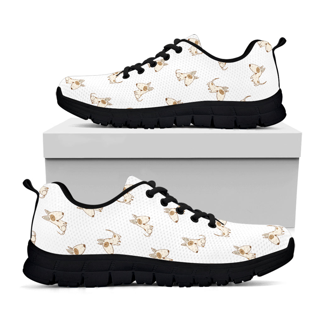 Cartoon Bull Terrier Pattern Print Black Running Shoes