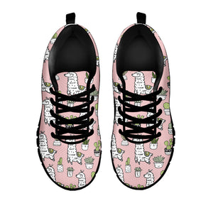 Cartoon Cactus And Llama Pattern Print Black Running Shoes
