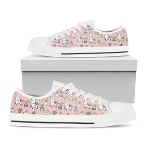 Cartoon Cactus And Llama Pattern Print White Low Top Sneakers