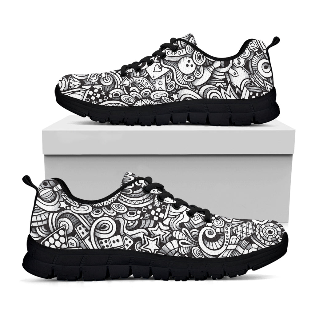 Cartoon Casino Card Pattern Print Black Running Shoes