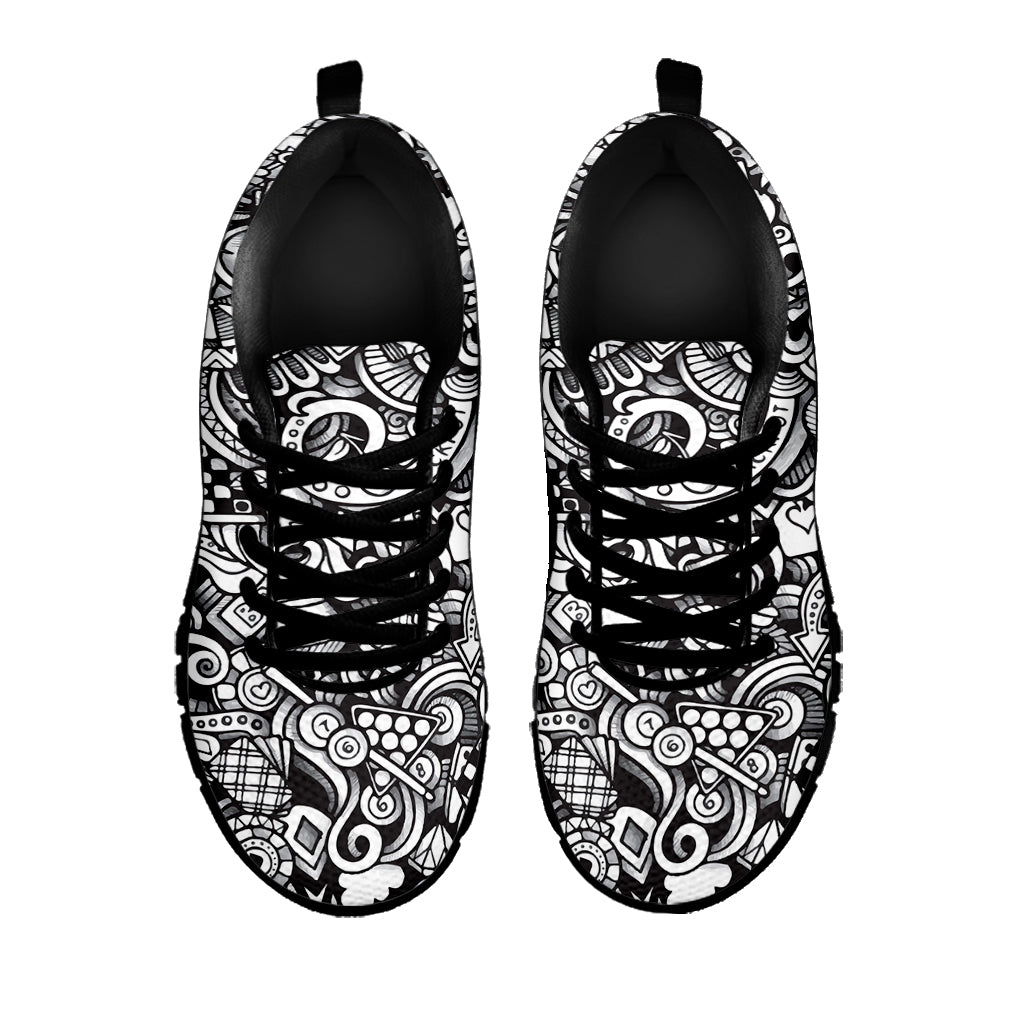 Cartoon Casino Card Pattern Print Black Running Shoes