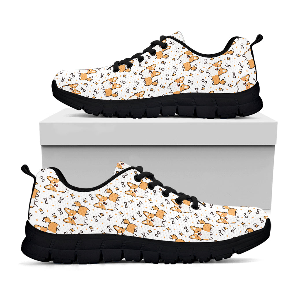 Cartoon Corgi Pattern Print Black Running Shoes