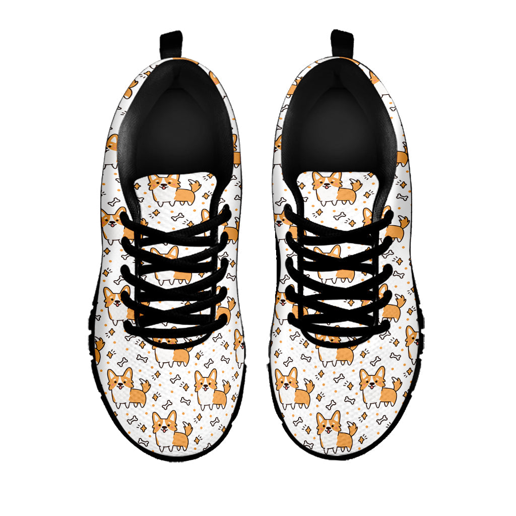 Cartoon Corgi Pattern Print Black Running Shoes