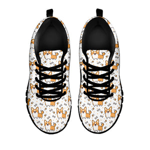 Cartoon Corgi Pattern Print Black Running Shoes