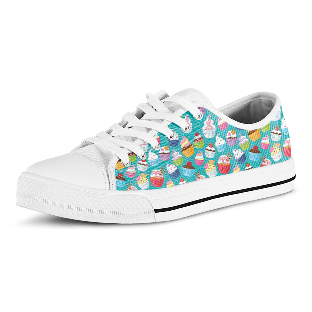 Cartoon Cupcake Pattern Print White Low Top Sneakers