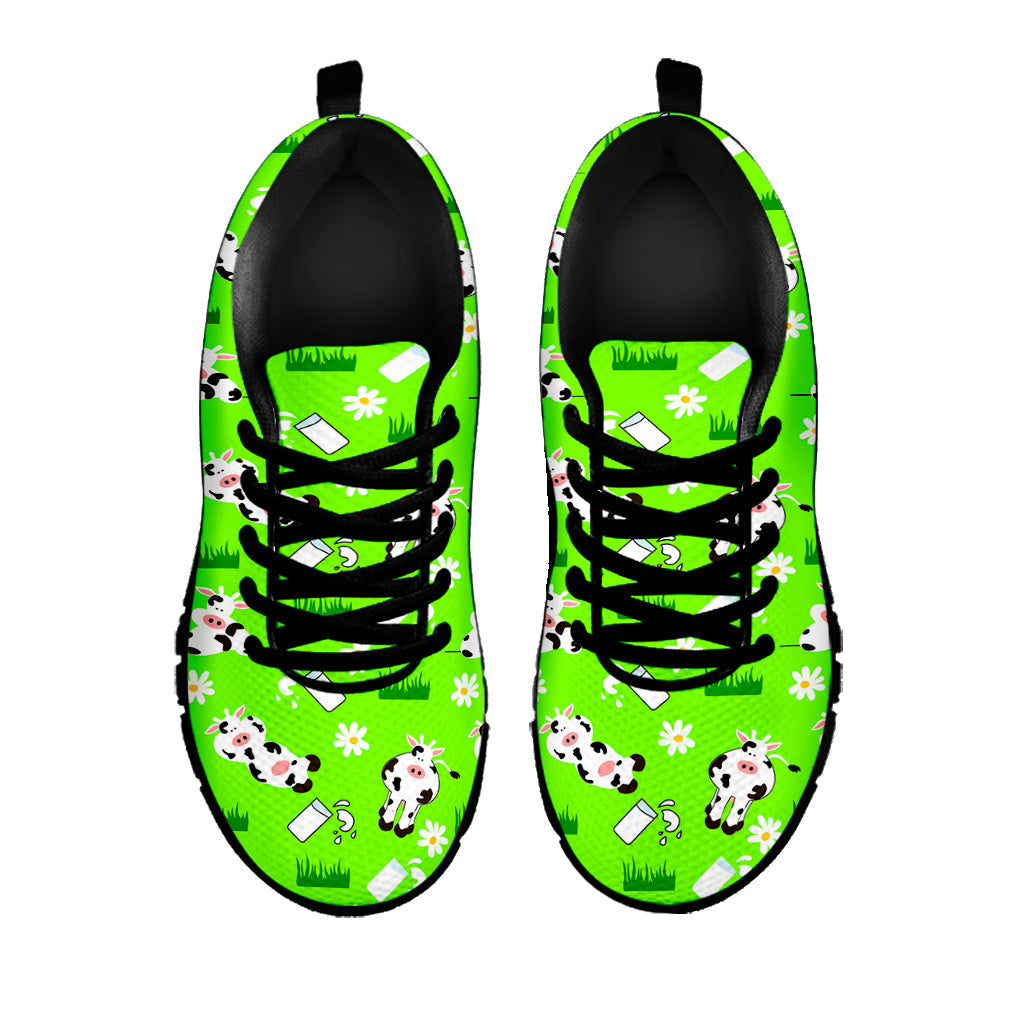 Cartoon Daisy And Cow Pattern Print Black Running Shoes