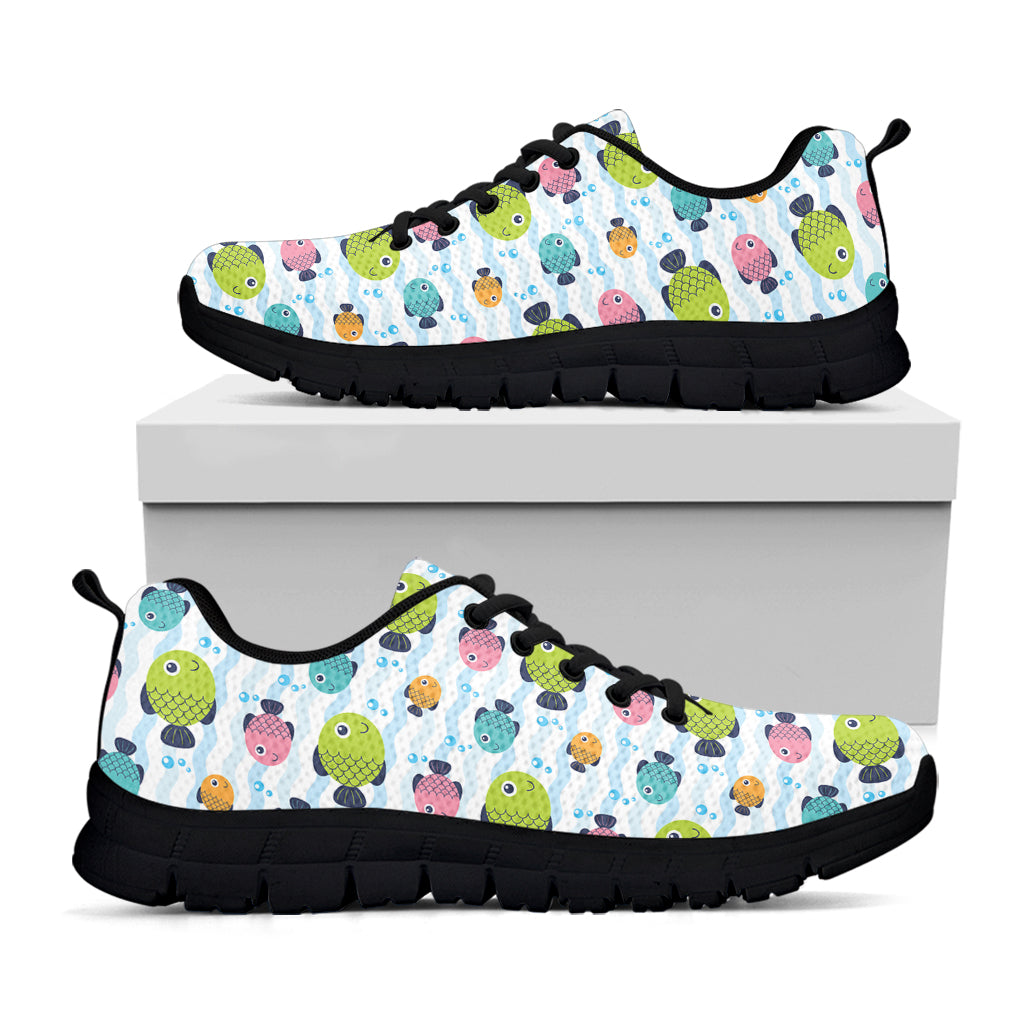 Cartoon Fish Pattern Print Black Running Shoes
