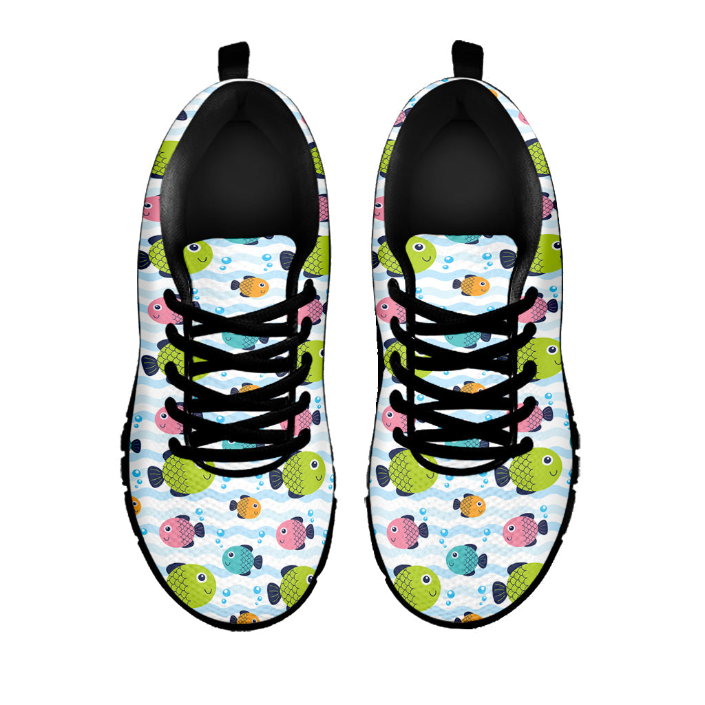Cartoon Fish Pattern Print Black Running Shoes