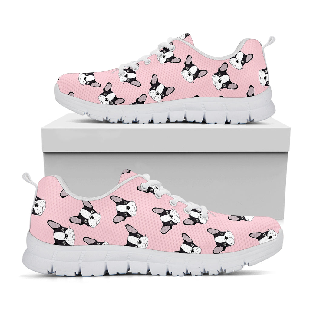 Cartoon French Bulldog Pattern Print White Running Shoes