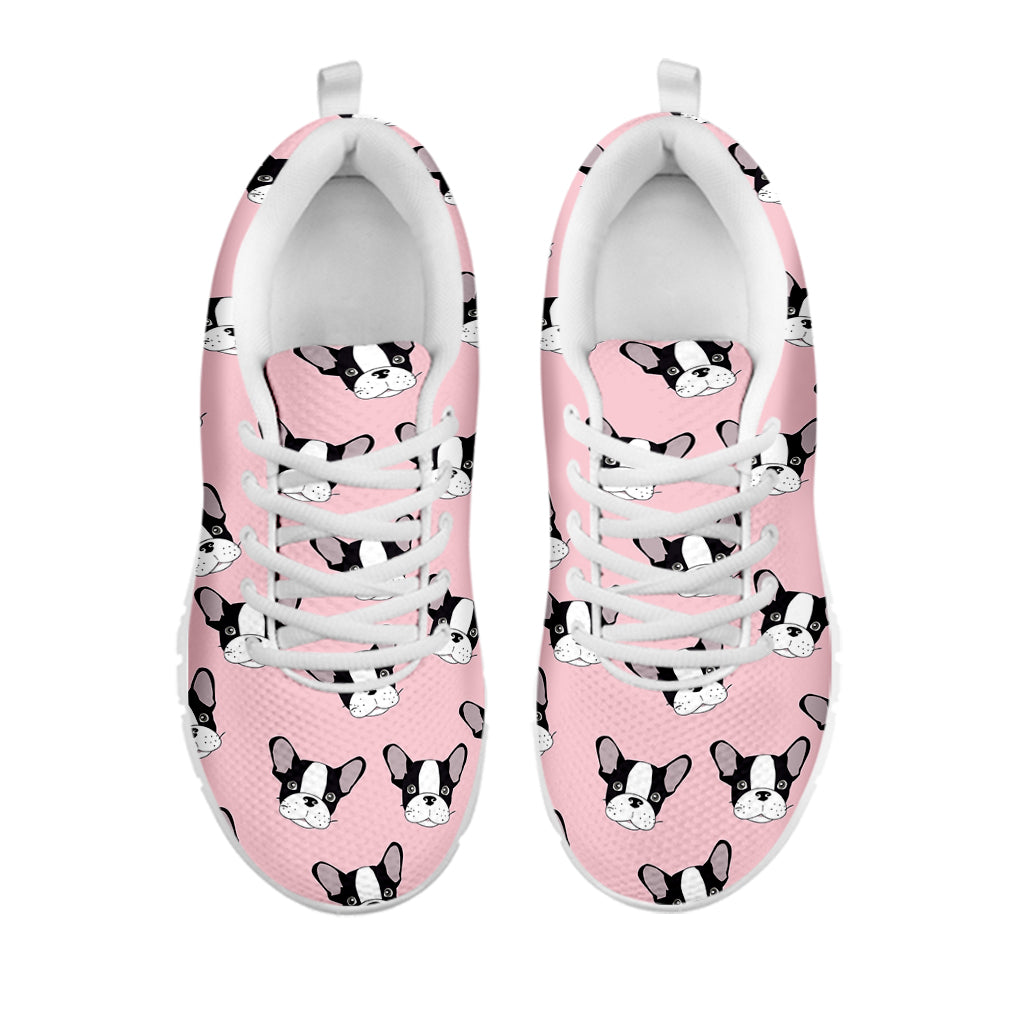 Cartoon French Bulldog Pattern Print White Running Shoes