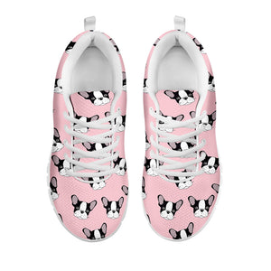 Cartoon French Bulldog Pattern Print White Running Shoes