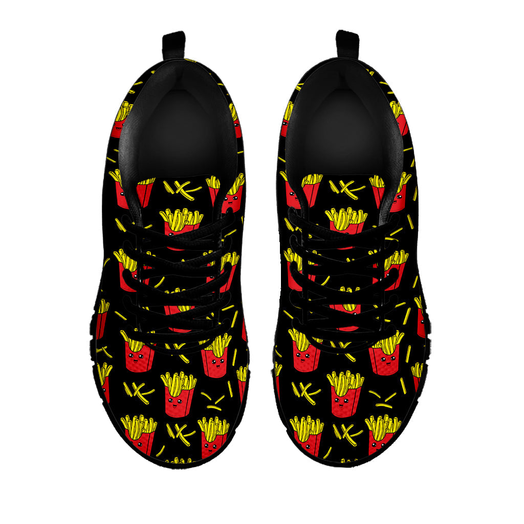 Cartoon French Fries Pattern Print Black Running Shoes