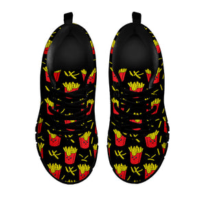 Cartoon French Fries Pattern Print Black Running Shoes
