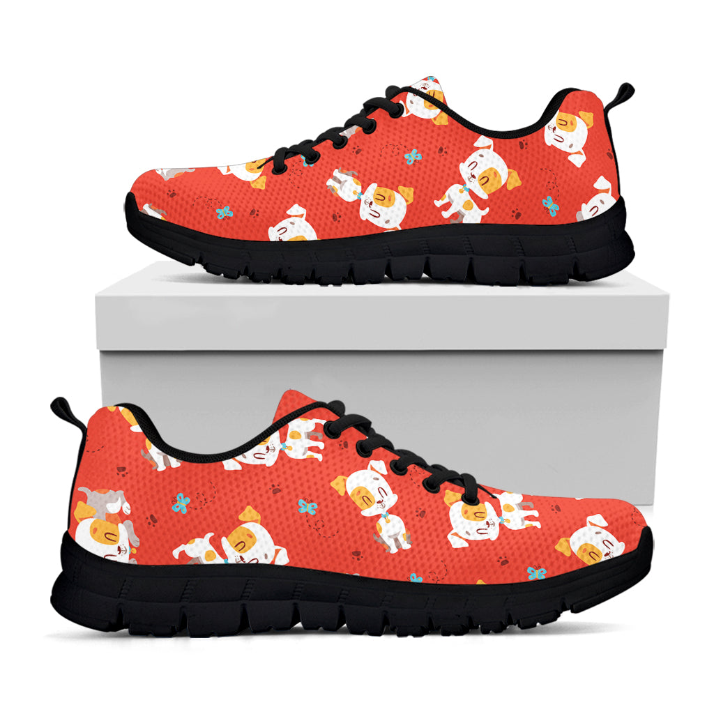 Cartoon Jack Russell Terrier Print Black Running Shoes