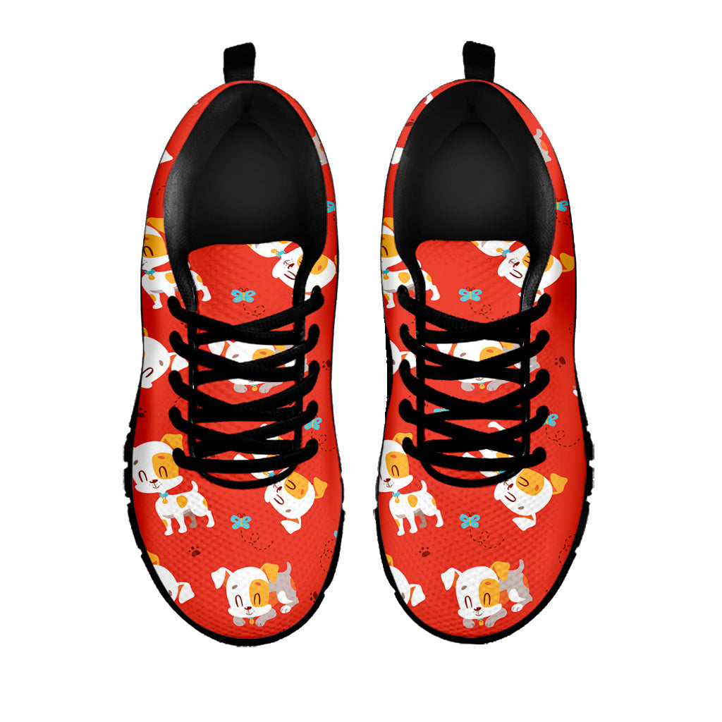 Cartoon Jack Russell Terrier Print Black Running Shoes