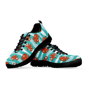 Cartoon Octopus Pattern Print Black Running Shoes