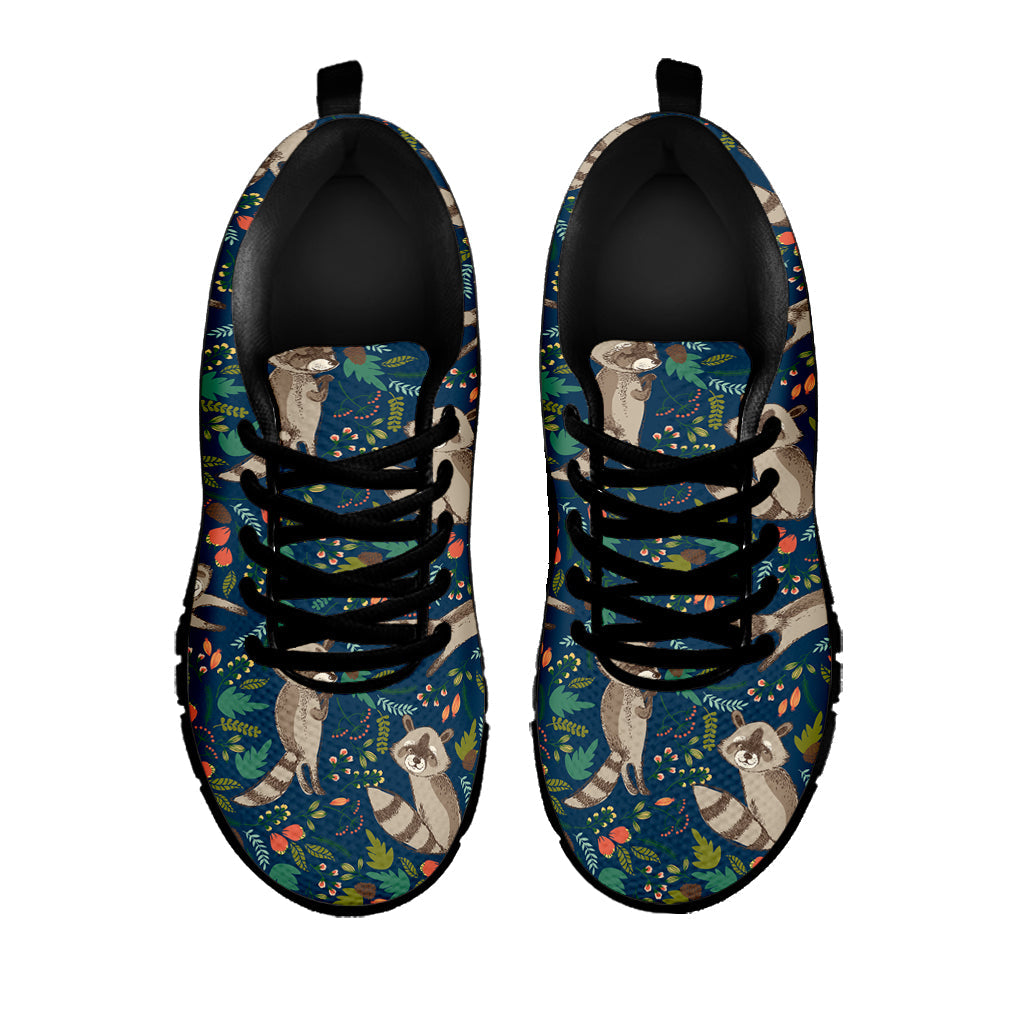 Cartoon Raccoon Pattern Print Black Running Shoes