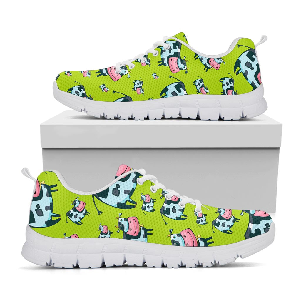 Cartoon Smiley Cow Pattern Print White Running Shoes