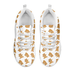 Cartoon Teddy Bear Pattern Print White Running Shoes