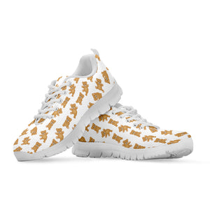 Cartoon Teddy Bear Pattern Print White Running Shoes