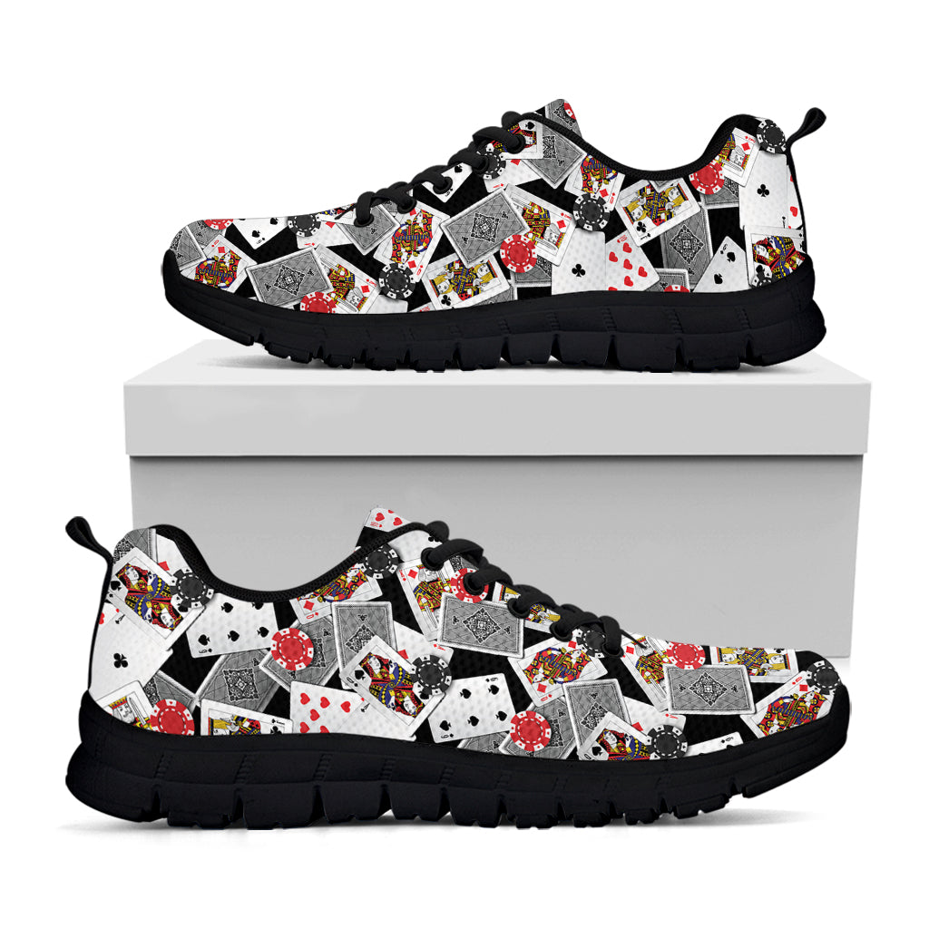 Casino Card And Chip Pattern Print Black Running Shoes
