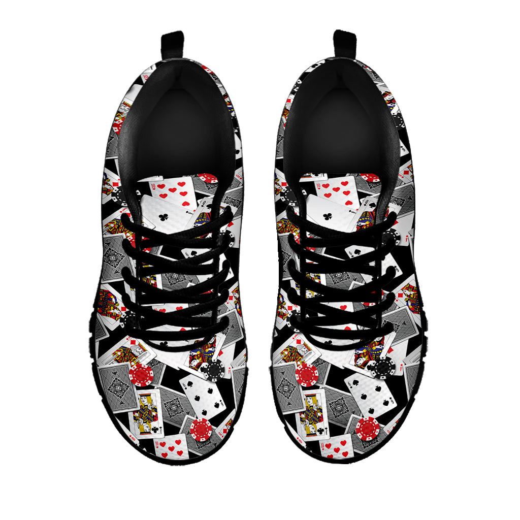 Casino Card And Chip Pattern Print Black Running Shoes