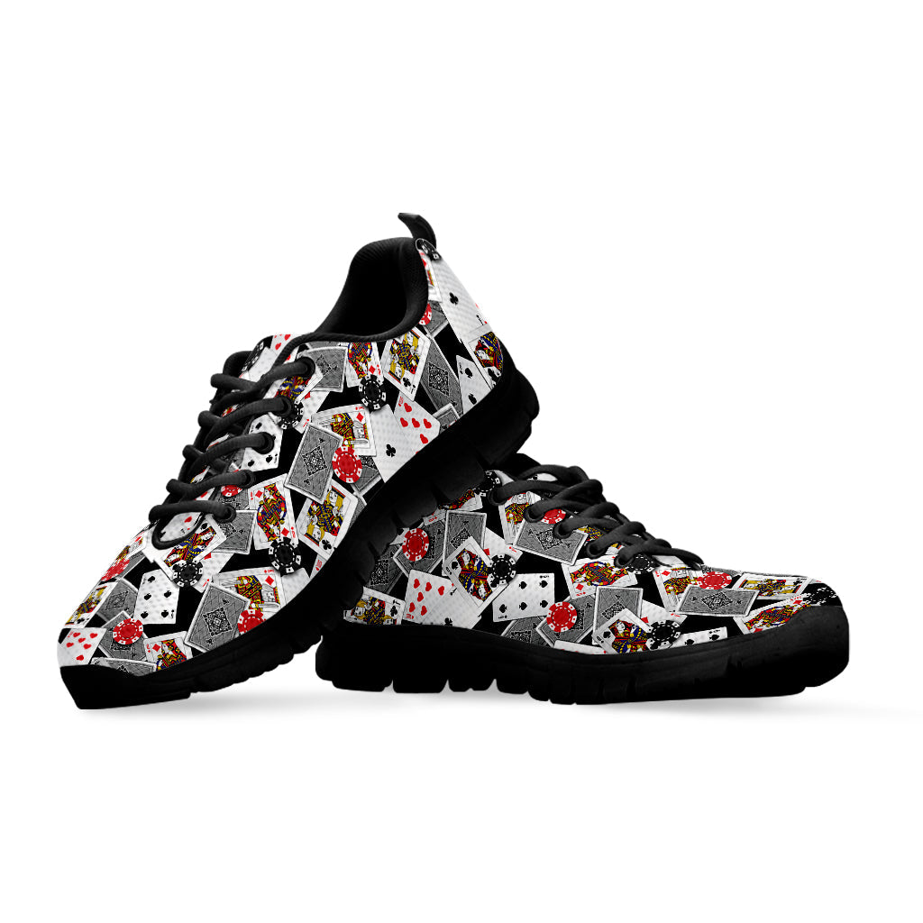 Casino Card And Chip Pattern Print Black Running Shoes