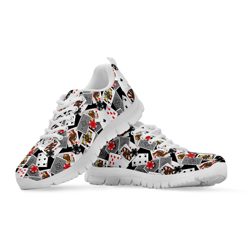 Casino Card And Chip Pattern Print White Running Shoes