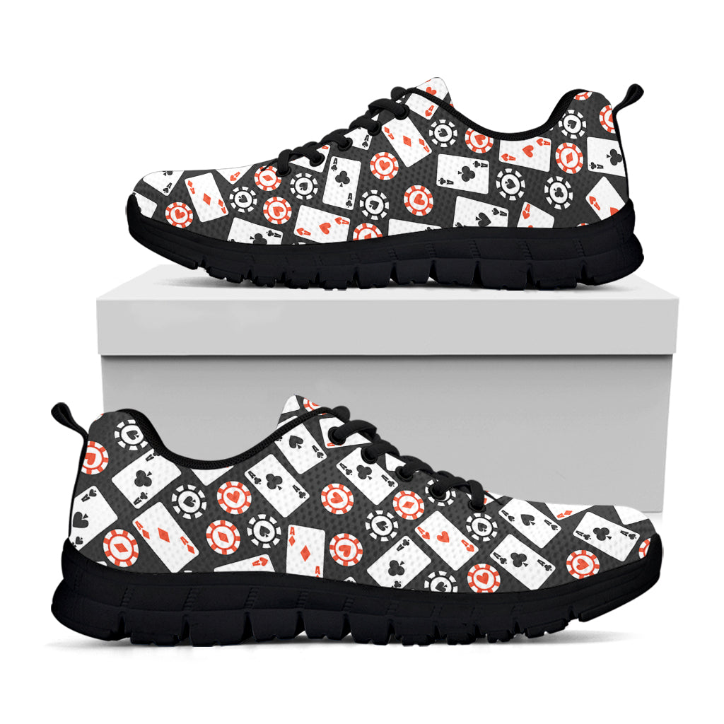 Casino Chip And Card Pattern Print Black Running Shoes