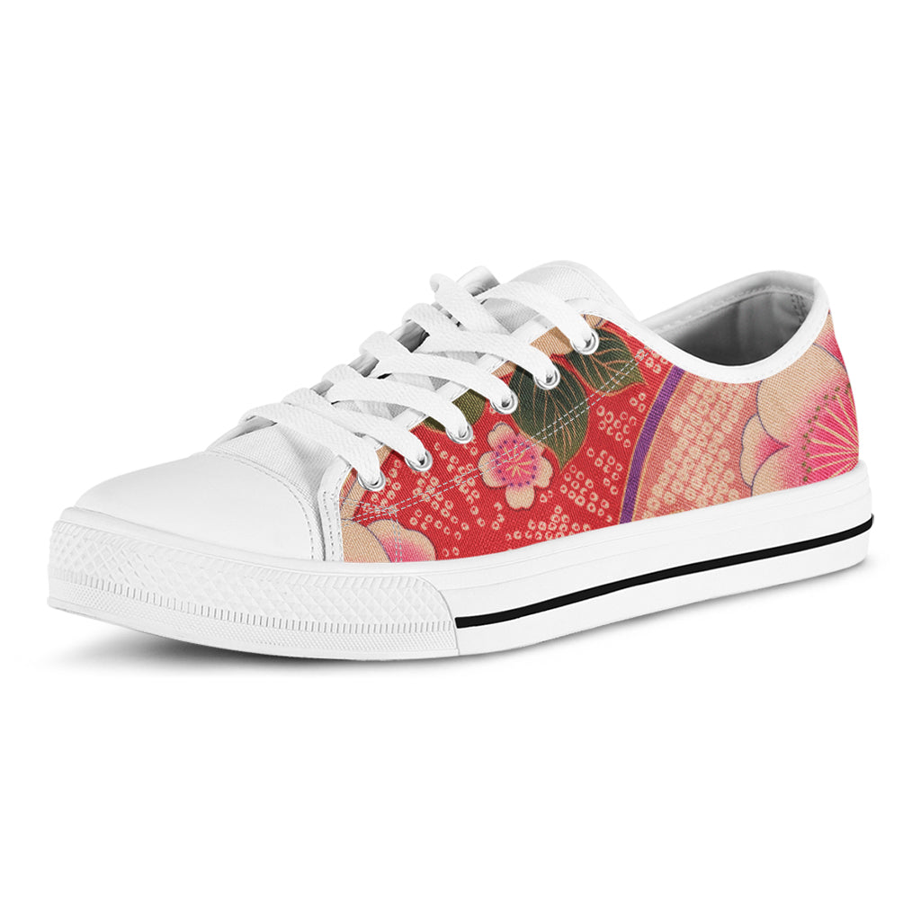 Cherry Blossom Kimono Pattern Print White Low Top Sneakers