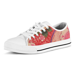 Cherry Blossom Kimono Pattern Print White Low Top Sneakers