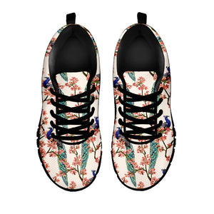 Cherry Blossom Peacock Print Black Running Shoes